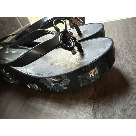 Kate Spade Blue Floral Wedge Sandals Size 9 Thong Summer Beach Party - Picture 8 of 16